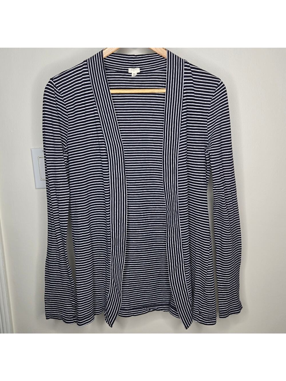 J. CREW Blue & White Striped Open Front Long Sleeve Top Lightweight Cotton Sz XS